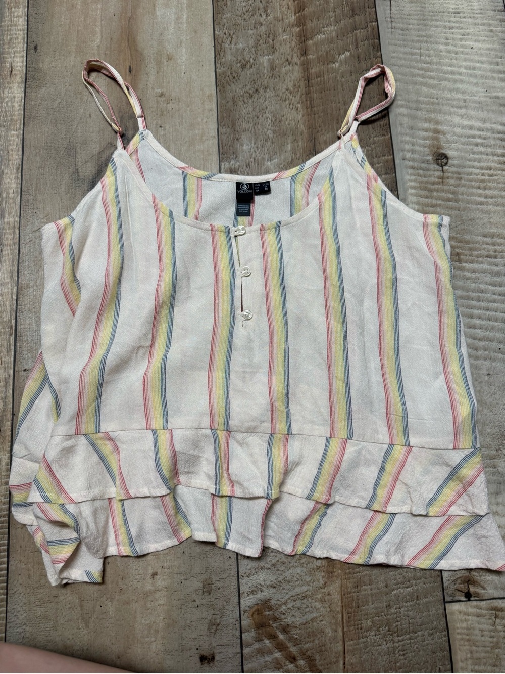 Volcom Pastel Striped Ruffle Hem Tank